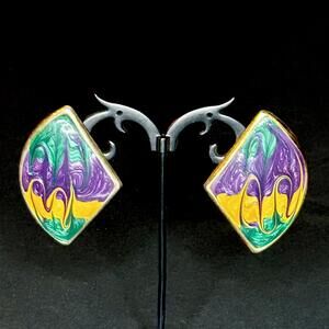 Vintage Abstract Colorful Enamel Clip-On Earrings